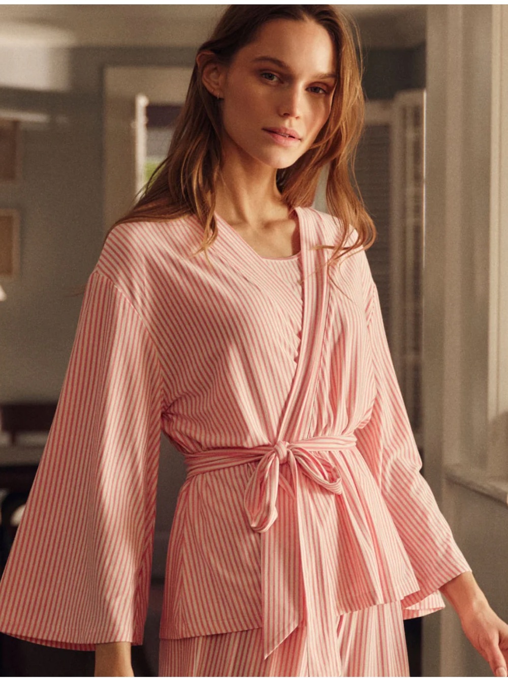 LAKE Blue & White Stripe Tie-Front Kimono Top